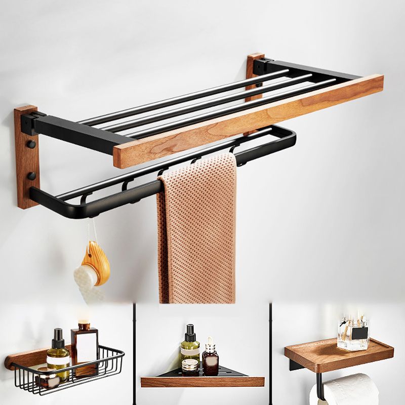 Wooden & Aluminum Bath Hardware Set Black Bathroom Accessory Kit