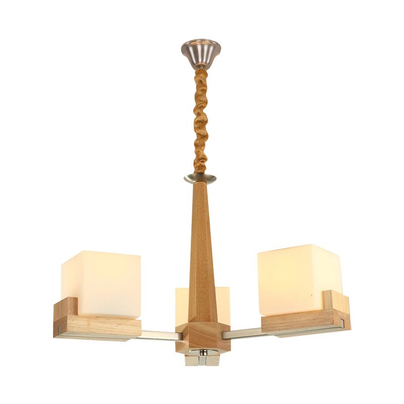 Glaswürfel Deckenlampe 3/5/8 Köpfe Nordische Kronleuchterbeleuchtung in Holz für Wohnzimmer