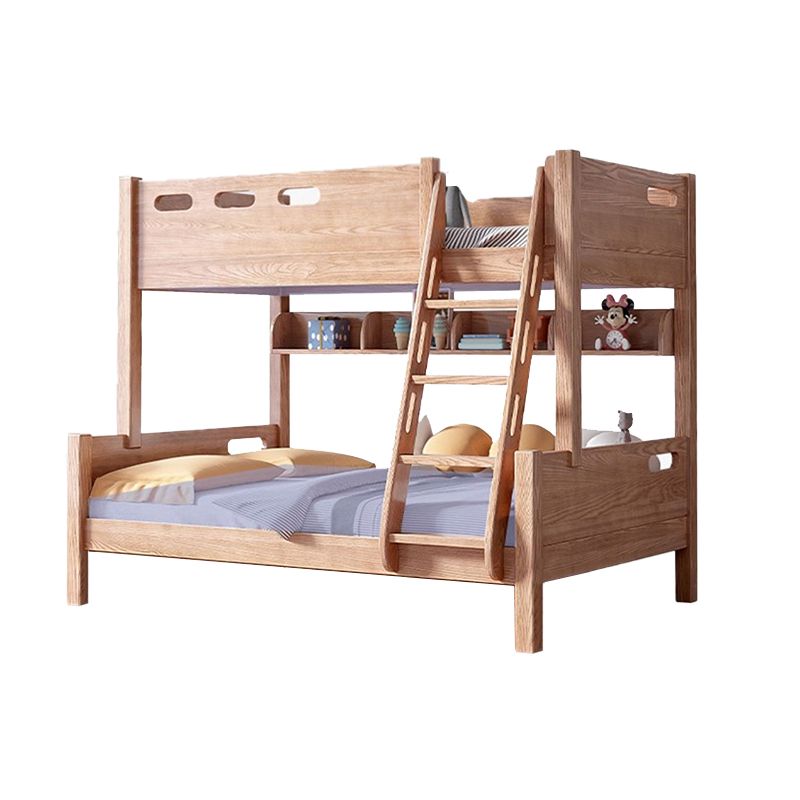 Solid Wood Bunk Bed Rubberwood Mid-Century Modern Bed Storage