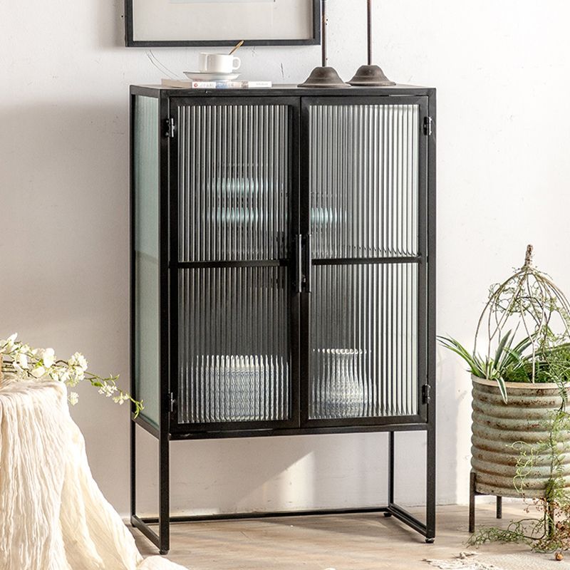 Modern Style Metal Buffet Table Glass Doors Sideboard for Living Room