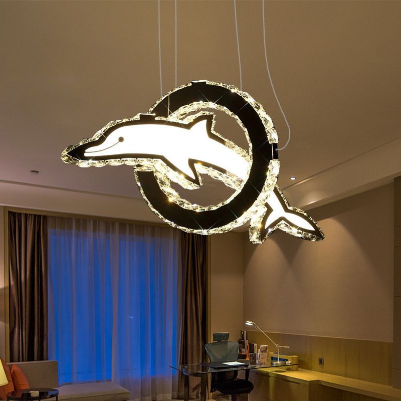 Dolphin Chandelier Lighting Contemporary Crystal LED Chrome Hanging Light Fixture in White/Warm/Natural Light