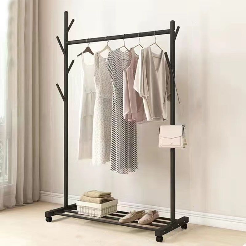 Classic Solid Color Coat Rack Free Standing Clothes Hanger with Storage Shelving