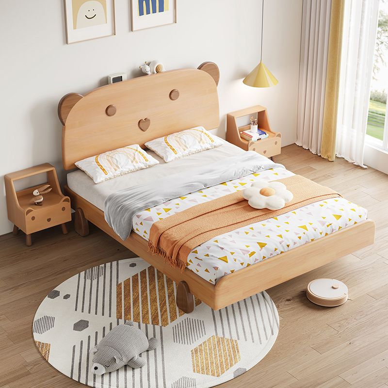 Contemporary Solid Wood Standard Bed in Natural with Bear Shap Heaboard