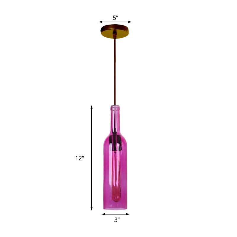 Rojo/amarillo 1 cabezal colgante lámpara lámpara de suspensión de botella de vino de vidrio vintage para comedor