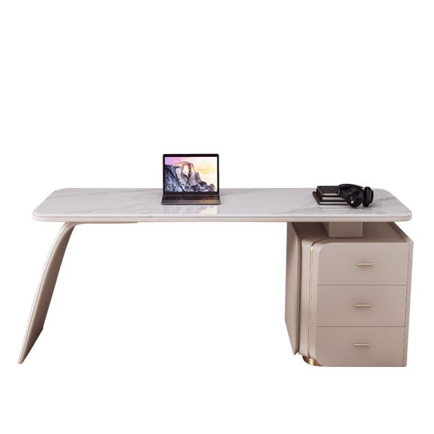 3 Drawers Task Desk Rectangular Shaped Office Desk in White for Office