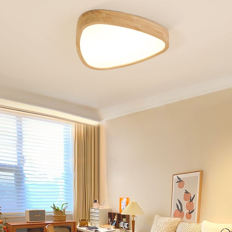 Modern Style Triangle Shape Flush Mount 1 Light Wood Ceiling Light for Bedroom