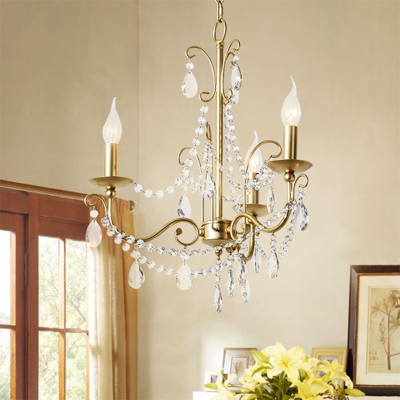 Champagne Beaded Pendant Lighting with Candle Modern Crystal 3/6 Lights Hanging Ceiling Light