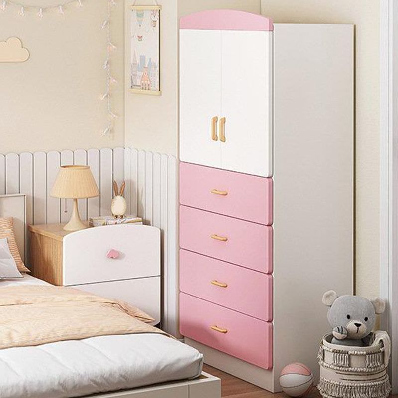 White and Pink Kids Armoire Modern Style Kids Closet with Garment Rod