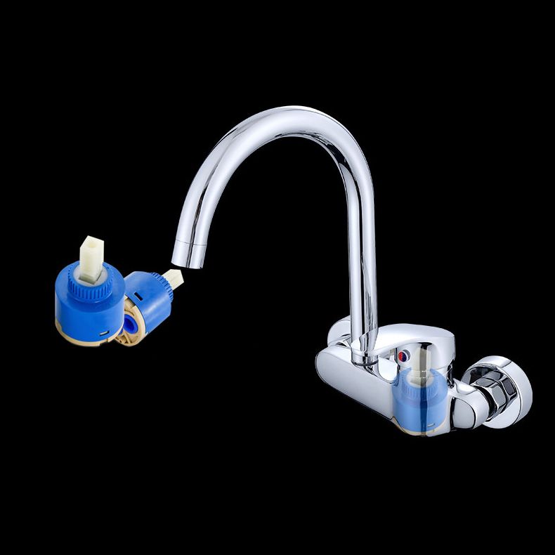 Modern Bridge Kitchen Faucet Brass Lever Handles Swivel Spout Wall Mounted Bar Faucet