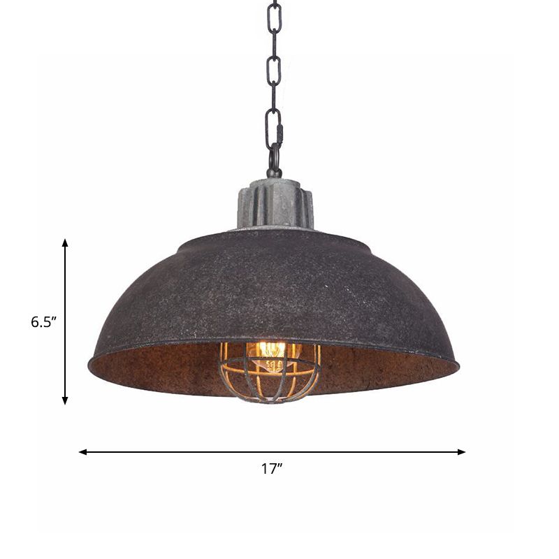 Black Single Head Suspension Lamp Vintage Metal Bowl Pendant Light Fixture with Oval Cage Shade