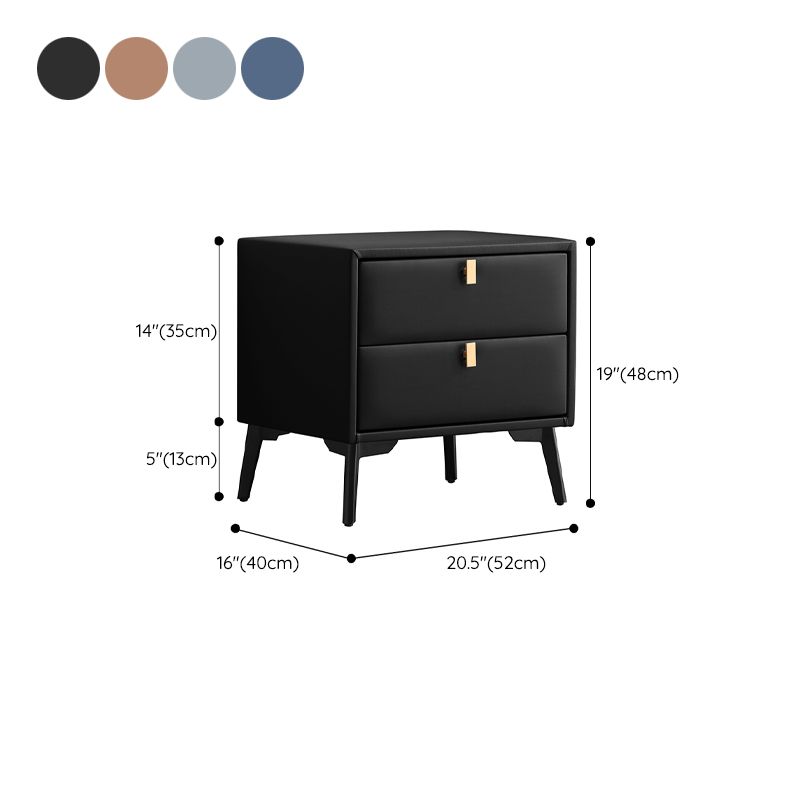 Leather Bed Nightstand Contemporary Bedside Cabinet with 2 Drawers