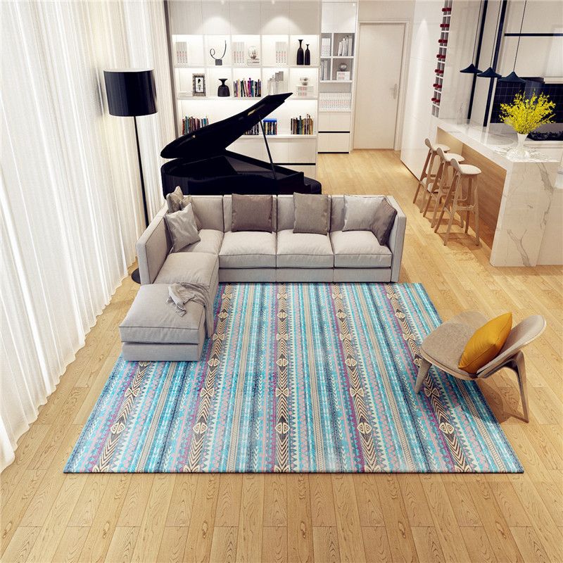 Classic Multicolor Boho Rug Polyester Geometric Pattern Carpet Anti-Slip Machine Washable Stain Resistant Rug for Home Decor