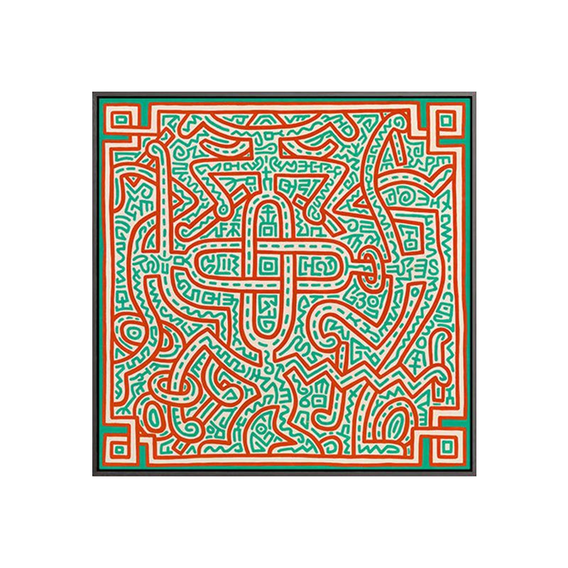 Novelty Maze Linework Wall Art Boys Bedroom Abstract Canvas Print in Green and Orange