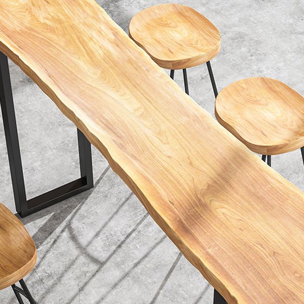 Rectangular Pine Wood Top Bar Table Modern Bar Table with Double Pedestal in Black