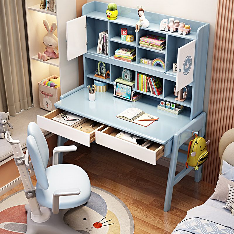 Solid Wood Children's Desk Ergonomic Home Desk with Chair with Bookshelf