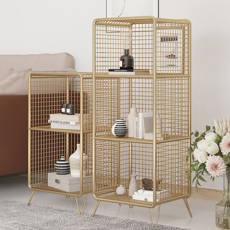 Glam Iron Standard Bookshelf Gold and Black Vertical Bookcase for Bedroom