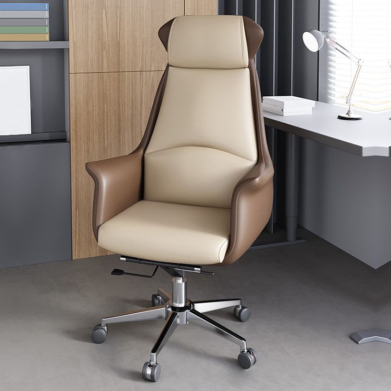 Modern Arms Included Chair with Wheels High-Back Leather Desk Chair in Black/Brown