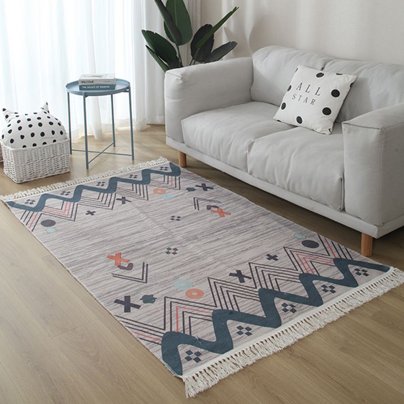 Multicolor Southwestern Print Rug Cotton Boho Fringe Indoor Rug for Living Room