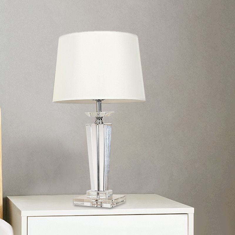 Barrel Crystal Task Light Modernist Fabric 1 Bulb White Nightstand Lamp, 21"/23.5" Long