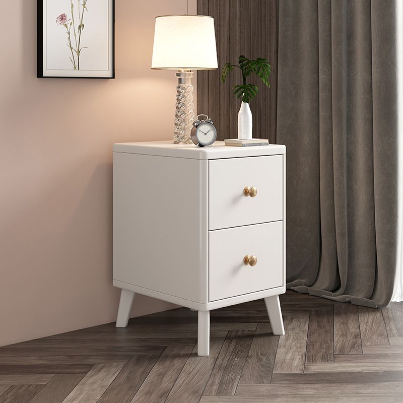 2 Drawers Solid Wood Nightstand Contemporary Night Table With Legs ,19.7" Tall