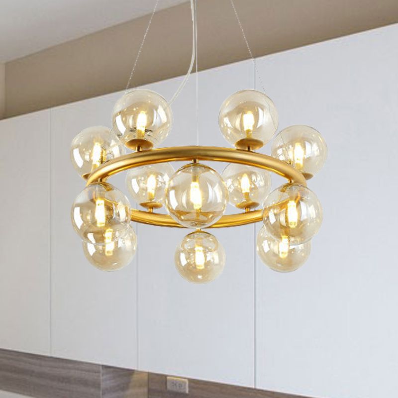 Post Modern Style 12 Bulbs Chandelier Gold Globe Suspension Light with Clear Glass Shade