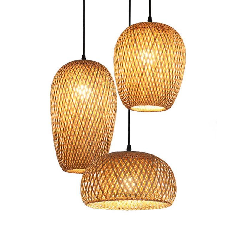 Asian Creative Creative Drum a sospensione Light Bamboo Weaving Lampada sospesa per spazi interni