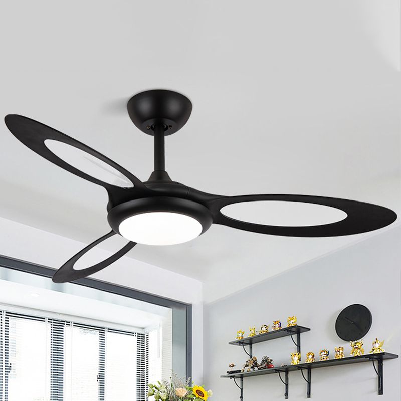 4-Blade Round Acrylic Hanging Fan Light Retro Style 44" Wide LED Restaurant Semi Flush Lamp in Black/White/Coffee