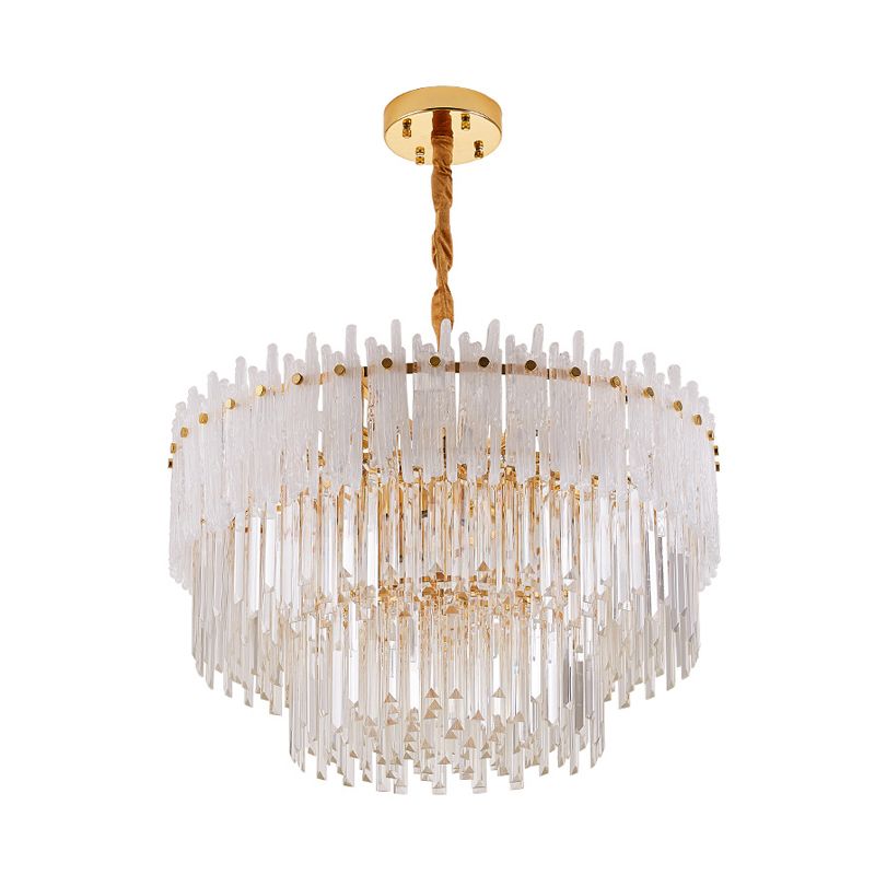 3 Tiers Clear Crystal Rod Pendant Chandelier Modernism 12 Lights Gold Suspension Light