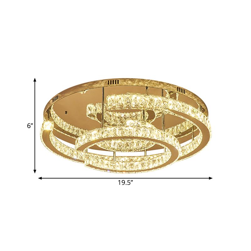 Soffitto circolare cristallino sfaccettato lampada a filo semifulto a LED moderno in luce calda/bianca, larghezza 19,5 "/23,5"