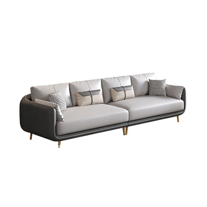 Contemporary Tuxedo Arm Standard Faux Leather Sofa Couch in Grey