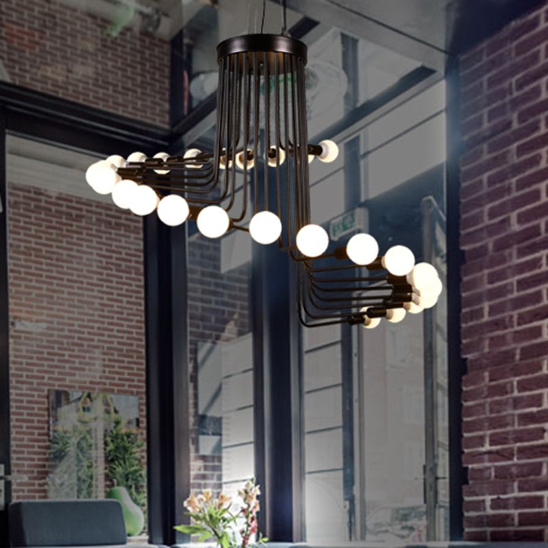 Black Spiral Shaped Pendant Light Vintage Style Metal 26 Lights Hanging Lamp