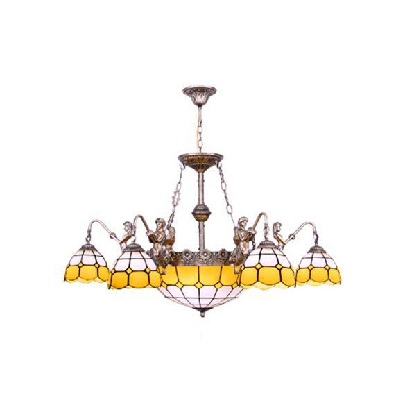 9 LUMILES LEMPRANT PRENDANT LAMPE TIFFANY DOMED TAKED TAKED TAKED LACLE EN JAUNE POUR LA DESINATION