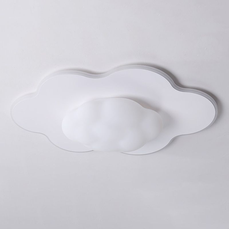 Cloud Shape LED Ceiling Flush Kids Style Metal & Acrylic Flush Mount in White