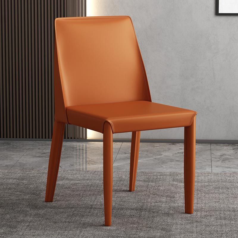 Modern Leather Dining Chair Parsons Furniture with Steel Legs in Matte Finish for Home