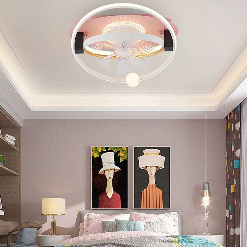 Metal Round Shape Ceiling Fan Modern Style 4 Lights Ceiling Fans Fixtures