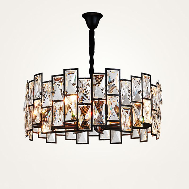 Livre à 6 légers Chandelier Pendant le pendentif noir moderne avec ombre de cristal de tambour