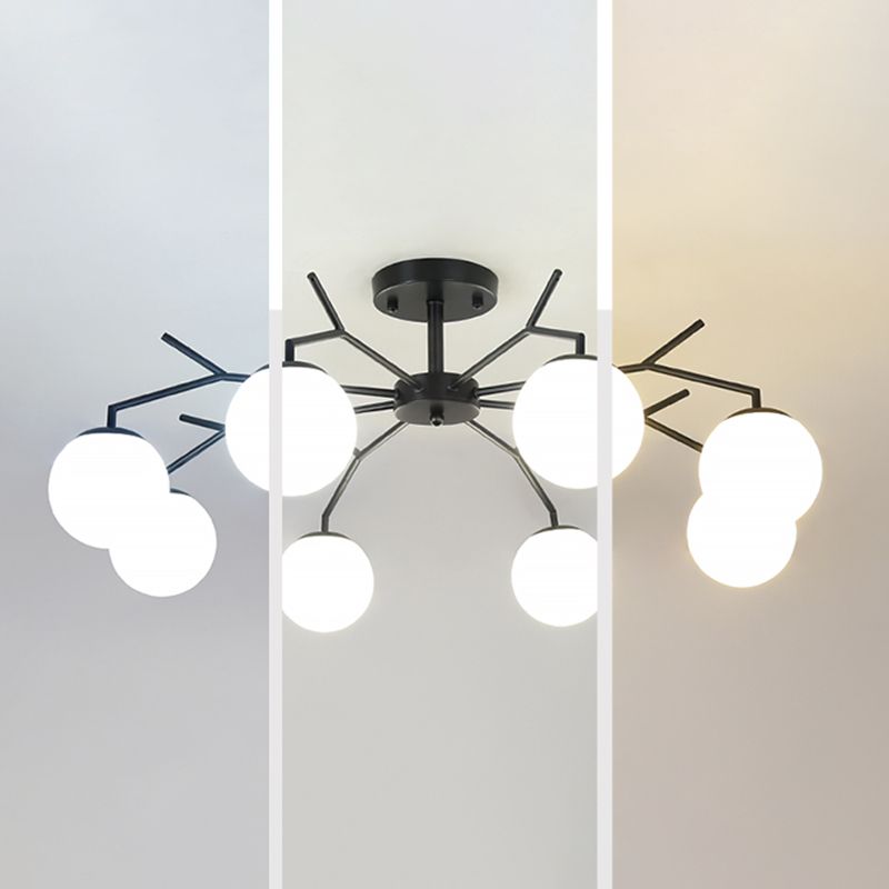 Nordic Style Black Ceiling Light Ball Shape Ceiling Lamp with Glass Shade for Bedroom