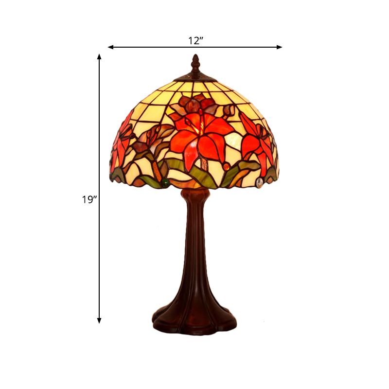 Coffee 1 Head Table Lamp Tiffany Handcrafted Art Glass Floral Night Stand Light with Dome Shade