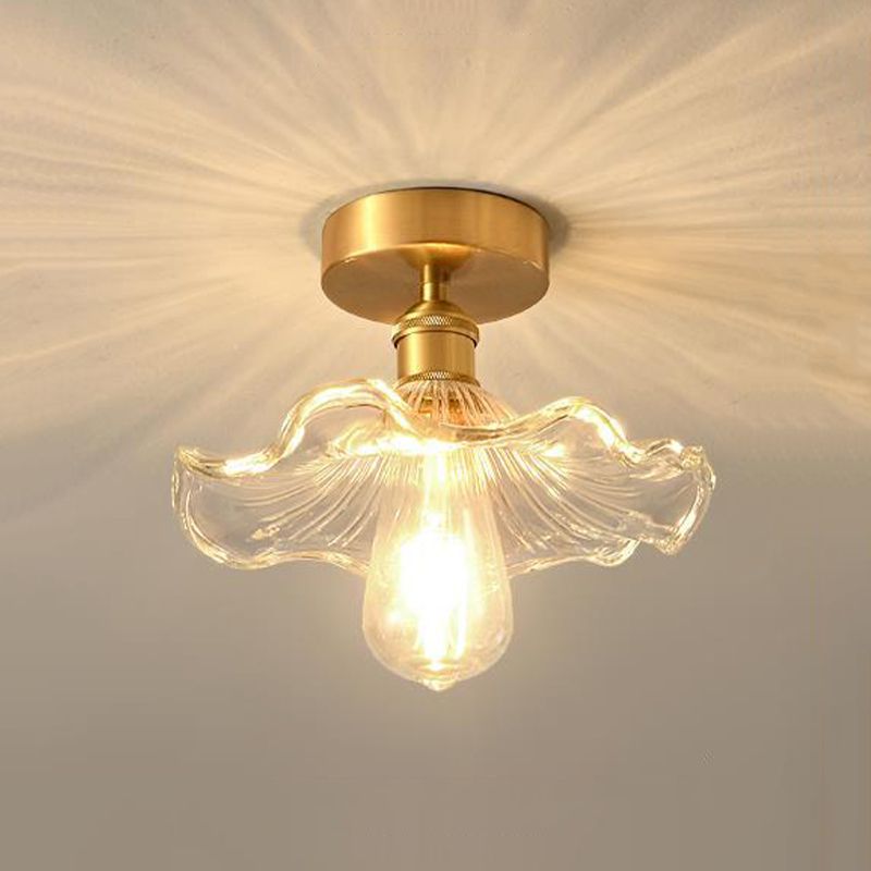 Wavy Shape Flush Light Modern Style Glass 1 Light Flush Ceiling Light in Clear