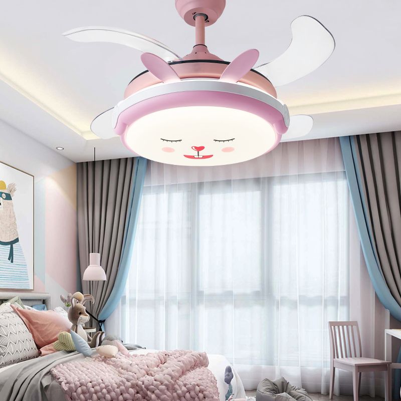 Cartoon Children Bedroom Hanging Fan Light Fixture Animal LED Semi Flush Ceiling Light