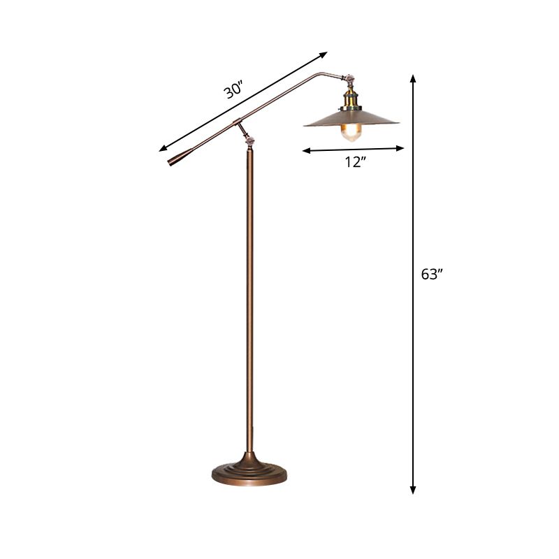 Flared Shade Floor Lamp Antique Stylish Metal 1 Head Living Room Standing Light with Adjustable Arm in Bronze