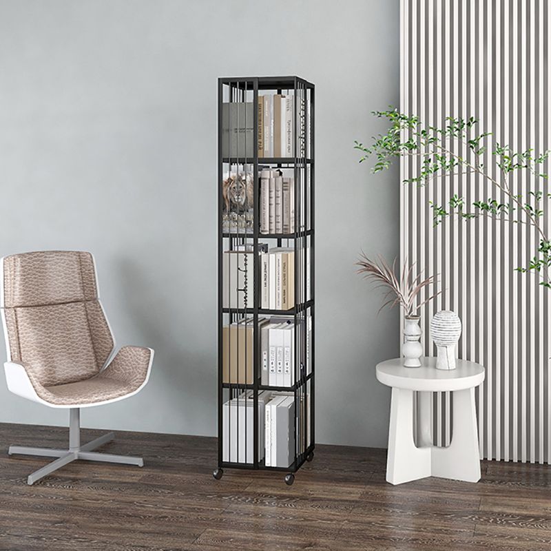 Modern & Contemporary Metal Shelf Open Back Bookcase with Caster