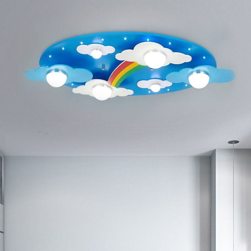 Cloud Rainbow Kids Bedroom Ceiling Lamp Metal Cartoon Flush Mount Light in Blue