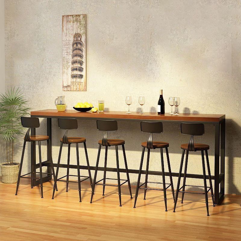 Pine Wood Bar Dining Table Traditional Luxury Bar Table with Trestle Base in Black