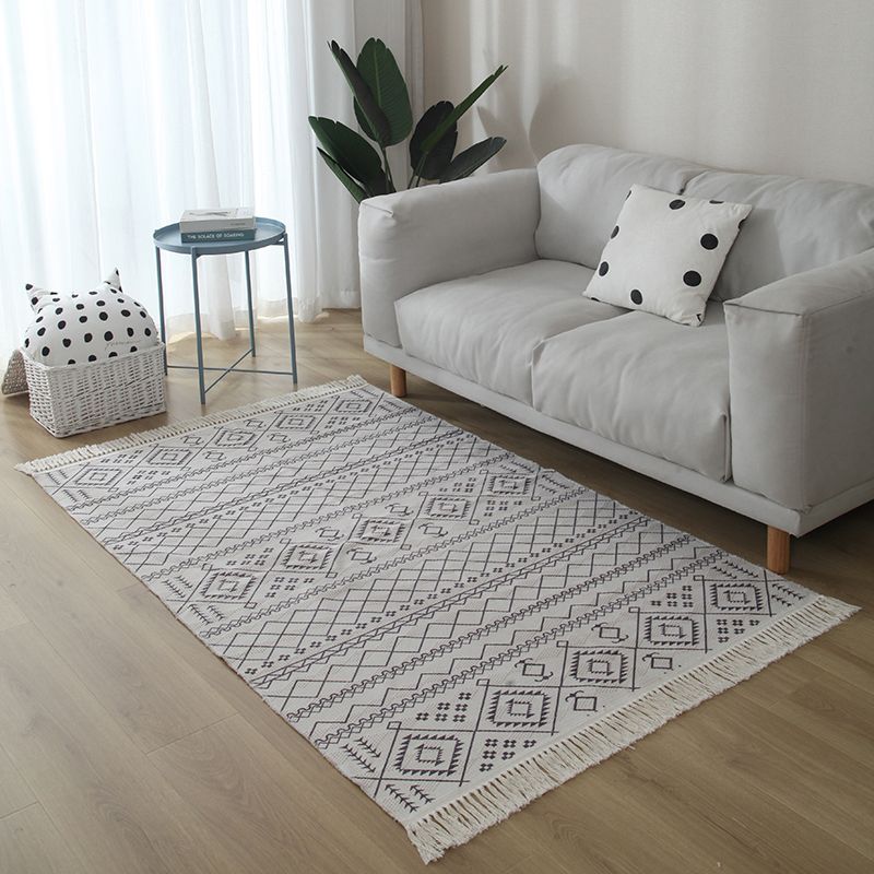 Casual Living Room Rug Multi Colored Geometric Printed Area Carpet Jute Stain-Resistant Handmade Indoor Rug with Tassel