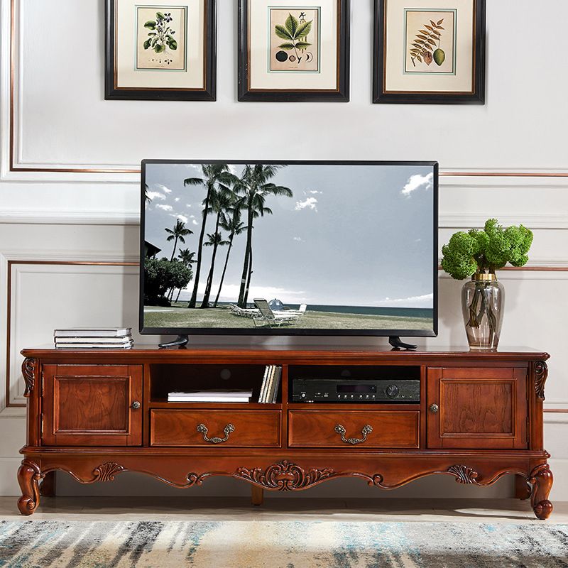 Traditional Wood TV Stand Console Open Storage TV Media Stand with Doors for Living Room