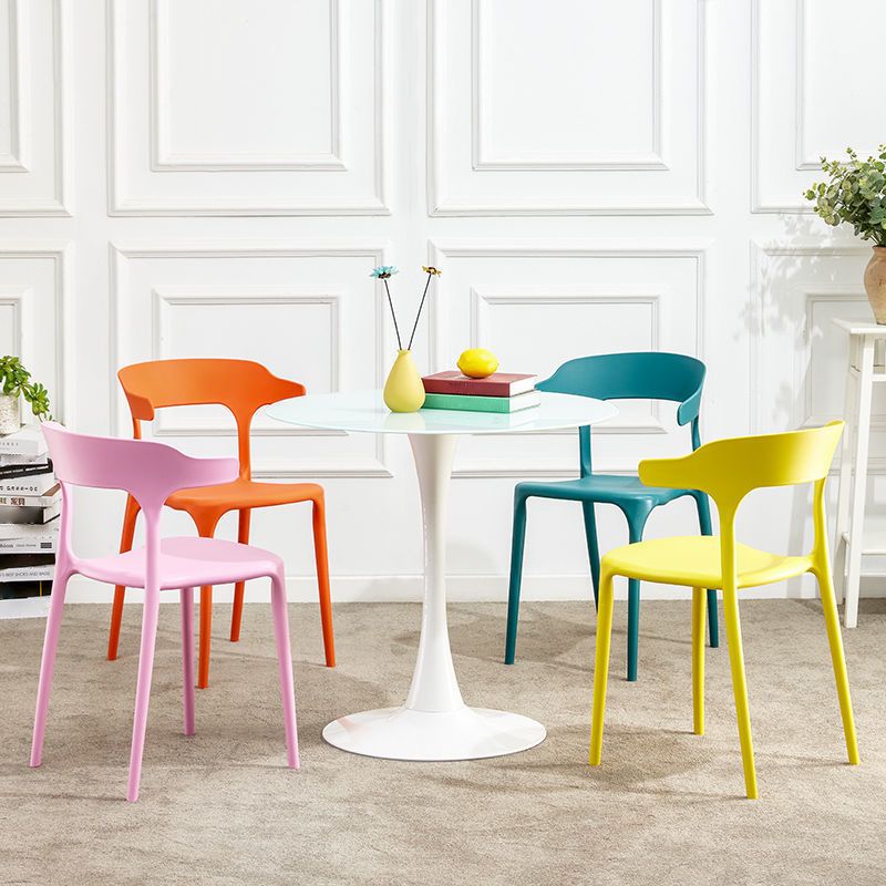 Modern Plastic Dining Chair Open Back Arm Chair for Dining Room