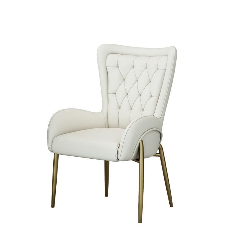 Glam Upholstered Chair Leather Arm Dining Chair with Gold Legs