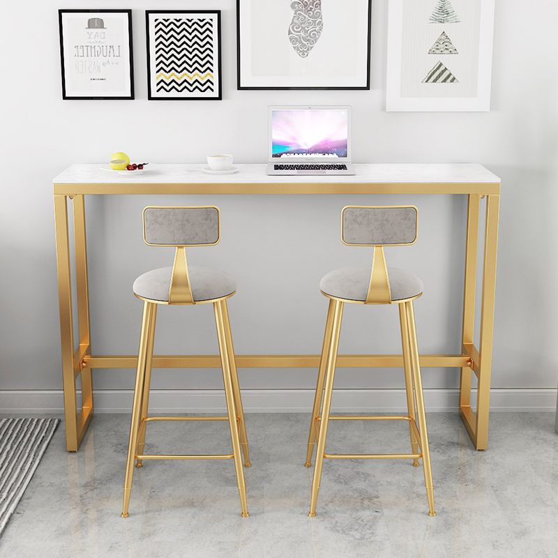 Rectangle Bistro Bar Height Cocktail Table Marble Footrest Indoor Bar Table in Gold