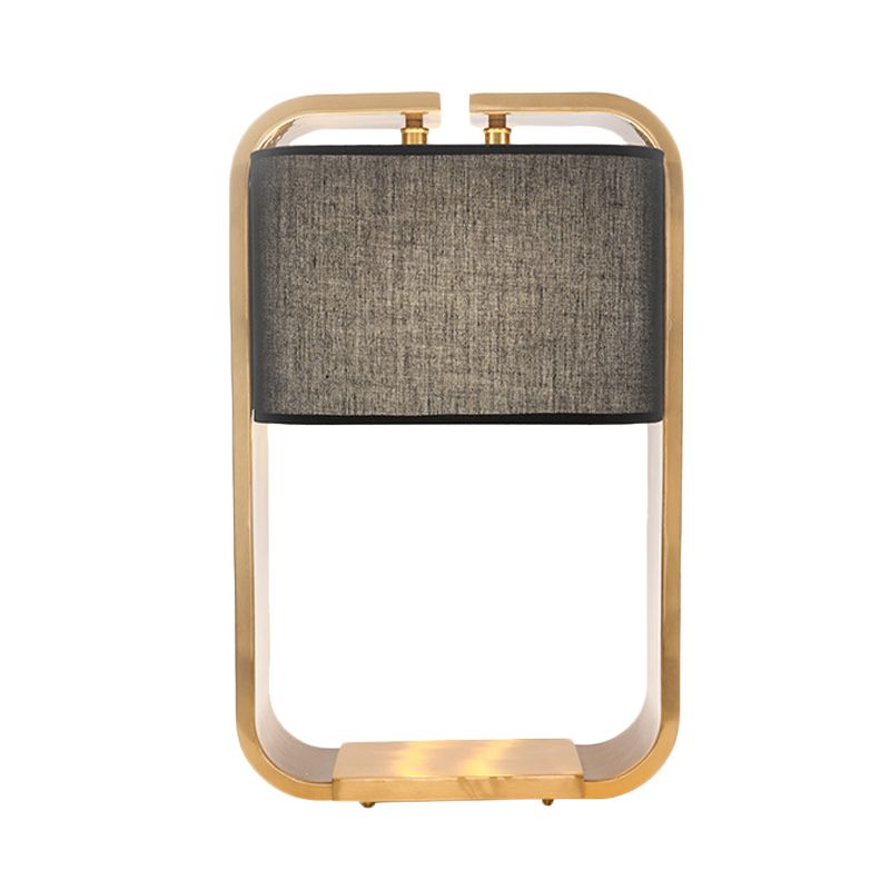 Black Rectangle Night Table Light Contemporary 1-Light Fabric Desk Lamp with Gold Metal Frame